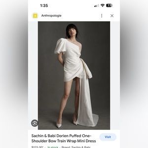 Sachin & Babi Dorien puffed one shoulder bow train wrap mini dress in size US 10